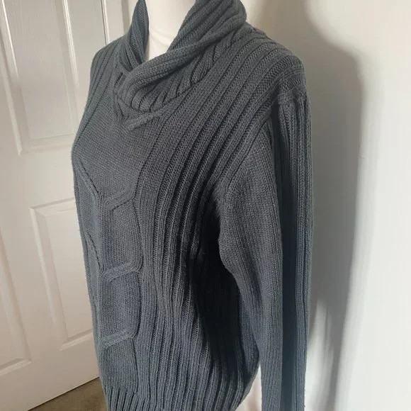 INC International Concepts Gray Cowl Neck Cable Knit Sweater XL - Picture 2 of 6